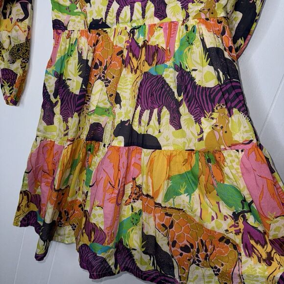 J. Crew Women’s Tiered Popover Dress Ratti Safari Print Multicolor Size XXS - Picture 4 of 6